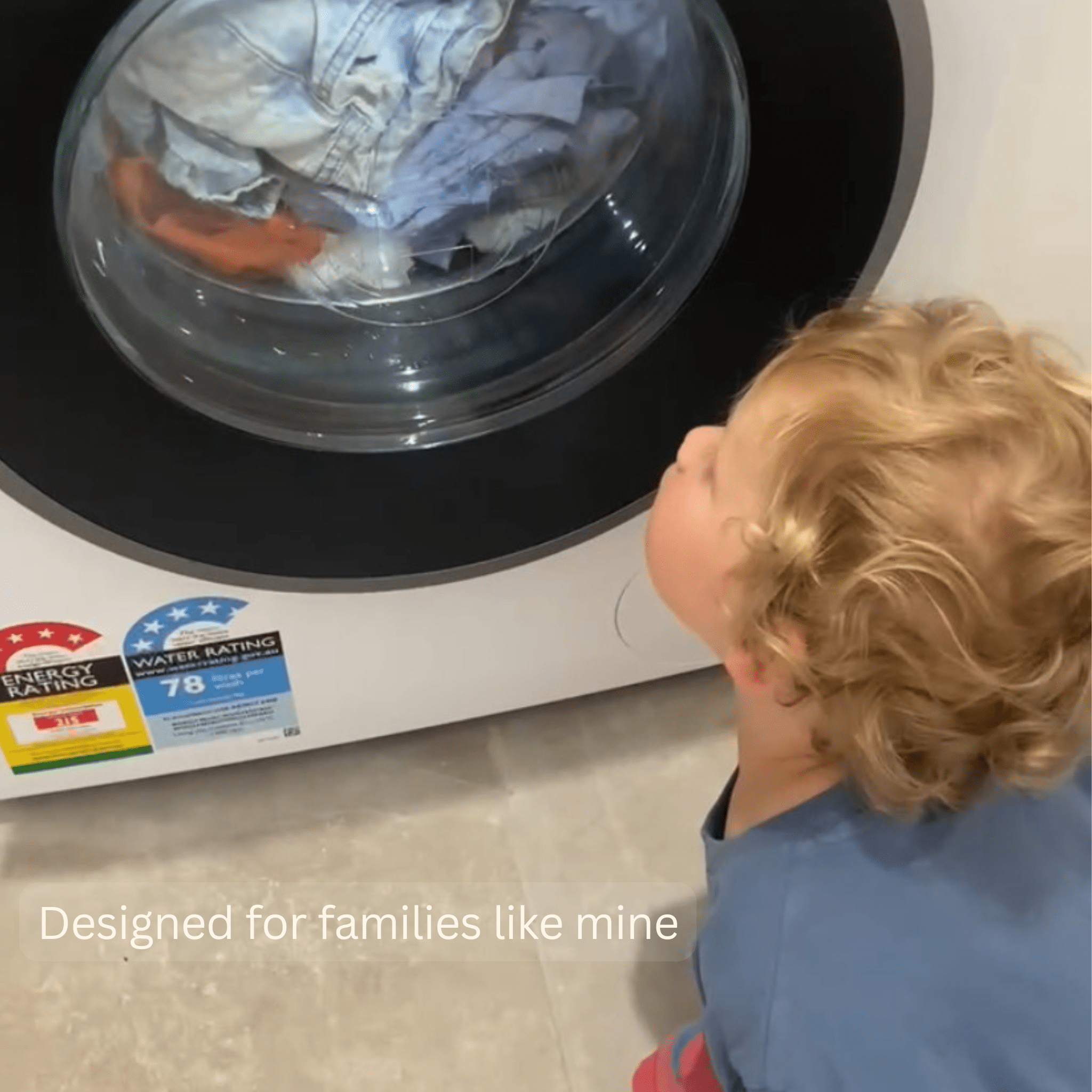 Mum and children doing laundry together using Barekin laundry sheets