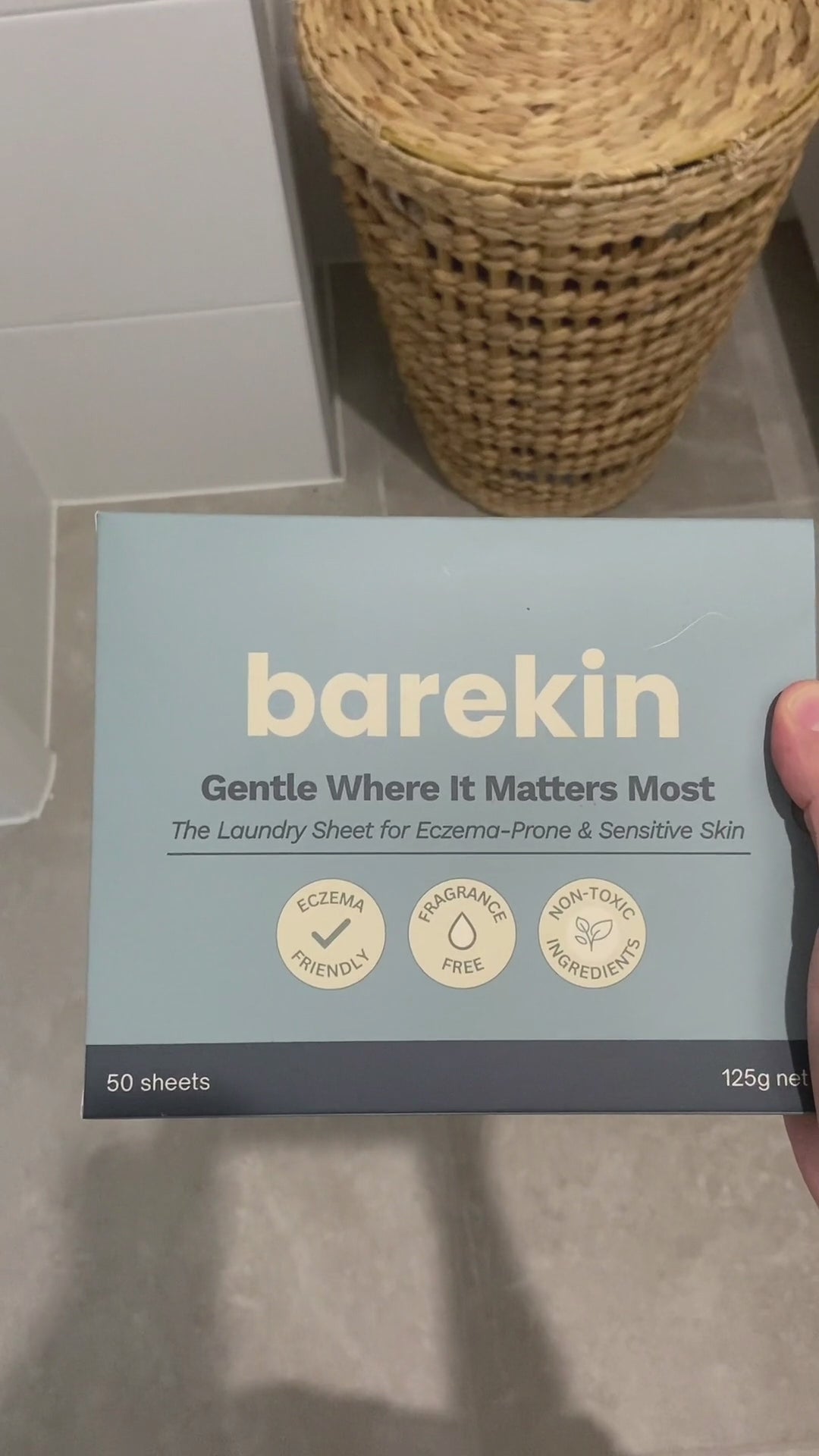 Close-up of Barekin laundry sheet texture, lightweight and water-soluble